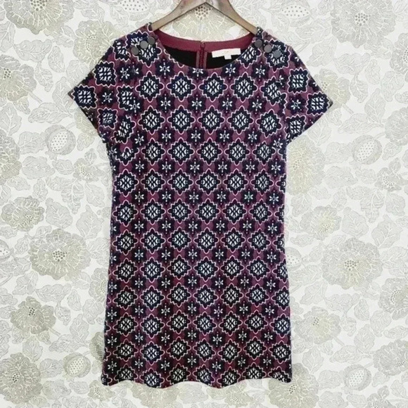 Loft Gauze Short Sleeve printed Shift Dress 10 - Picture 1 of 8